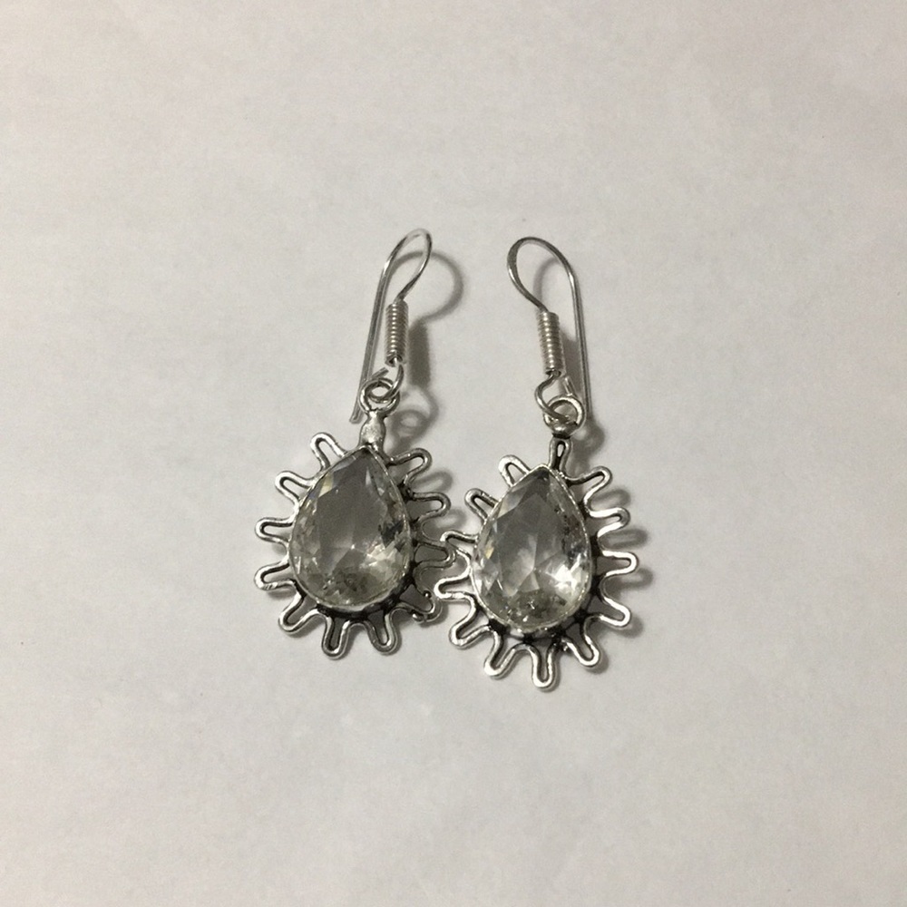 White Topaz Tear Drop Sterling Silver Earrings - Picture 2 of 4